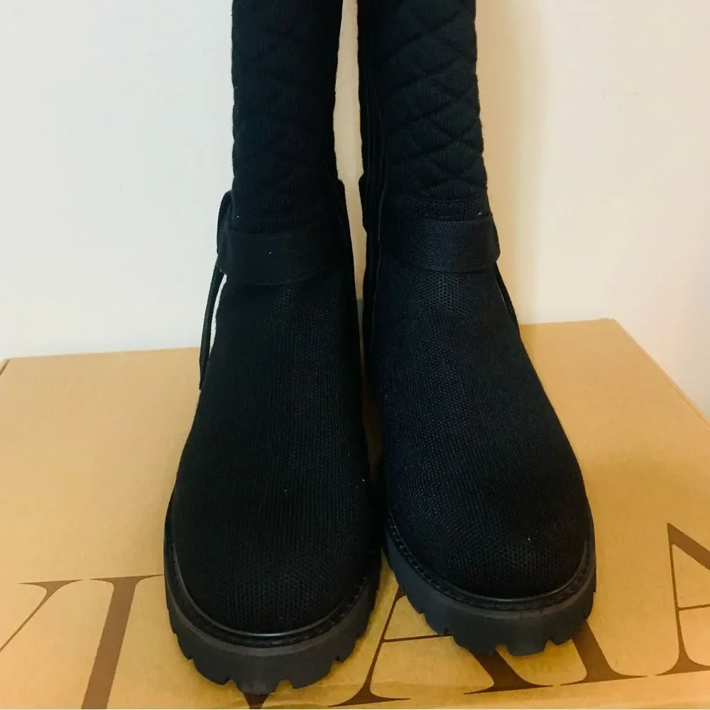Vivaia Black Wool Biker Boots Water Resistant Round Toe size 9.5/41